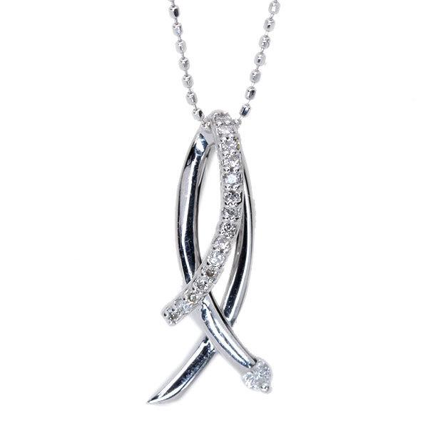 ダイヤモンド ネックレス 0.150カラット 18金ホワイトゴールド K18WG シンプルな縦ライン 贈り物 /白・透明(ホワイト)/アウトレット・新品/届10/1点もの