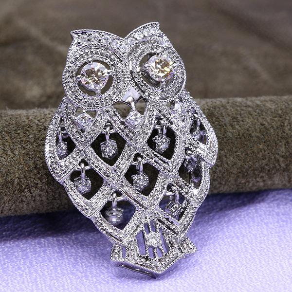 K18WGフクロウモチーフルビーブローチ