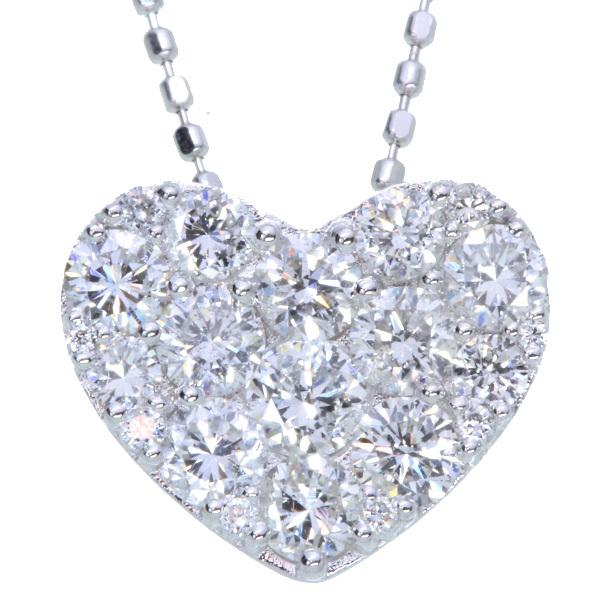 ダイヤモンド ネックレス 1.0カラット 18金ホワイトゴールド K18WG ハートパヴェ 煌めくダイヤ /白・透明(ホワイト)/アウトレット・新品/届10/1点もの