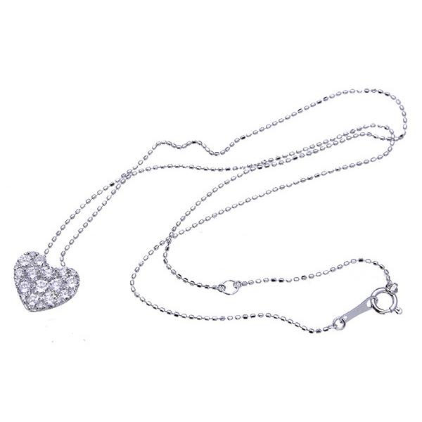 数量限定 ダイヤモンド ネックレス 1.0カラット 18金ホワイトゴールド K18WG ハートパヴェ 煌めくダイヤ /白・透明(ホワイト)/アウトレット・新品/届10/1点もの 【Q2549052768】(90882円)