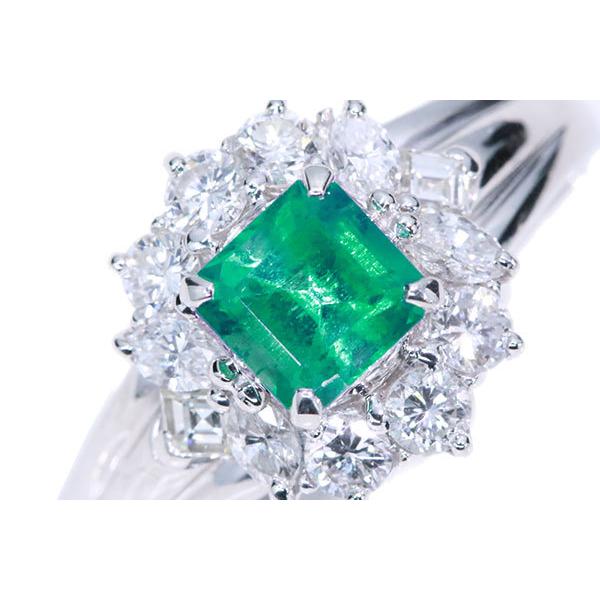 Pt900 プラチナ エメラルド 0.43ct ダイヤモンド 0.31ct 付 デザイン