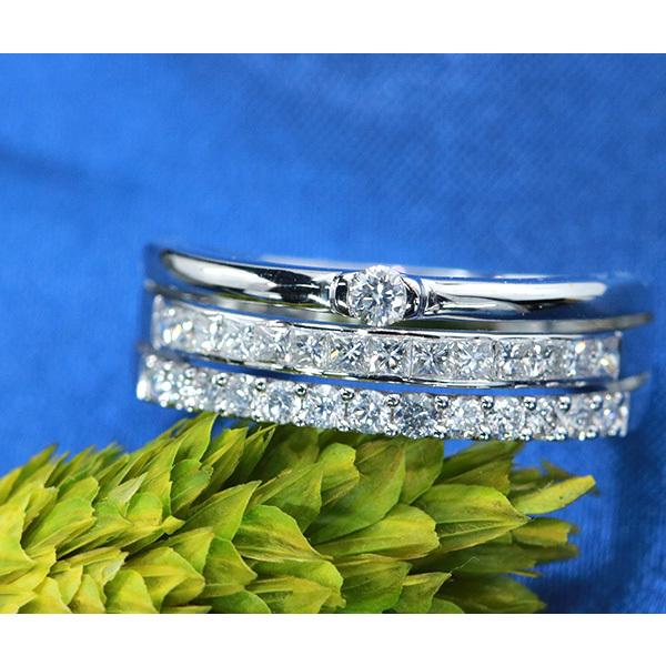 ダイヤモンド リング/指輪 0.60ct K18WG 3連 一粒 角ダイヤエタニティ  