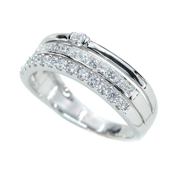 ダイヤモンド リング/指輪 0.60ct K18WG 3連 一粒 角ダイヤエタニティ  