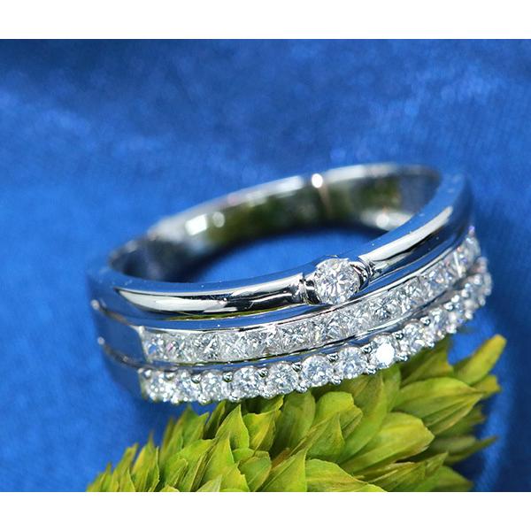 ダイヤモンド リング/指輪 0.60ct K18WG 3連 一粒 角ダイヤエタニティ  