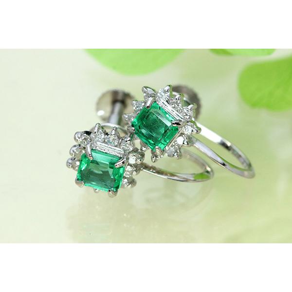 エメラルド イヤリング 0.450カラット プラチナ850 PT850 ダイヤ  