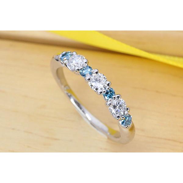 ダイヤモンド リング 0.520ct PT900 一文字 トリロジー ブルーダイヤ 