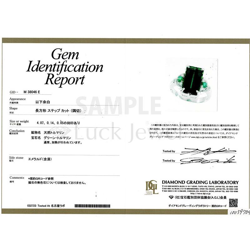 グリーントルマリン リング/指輪 4.070カラット プラチナ900 PT900 スレンダーデザイン 鑑別書付 /緑(グリーン)/アウトレット・新品/届10/1点もの｜luck-jewel｜15