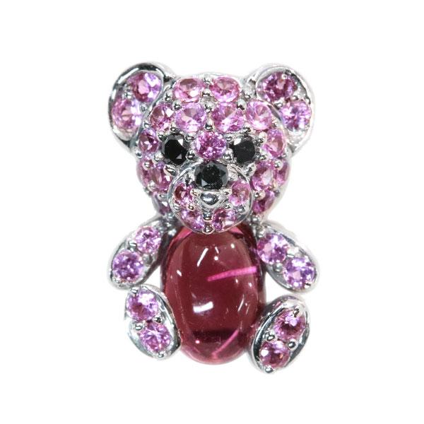 テディベア ピンク トルマリン ペンダントトップ K18WG ピンク  