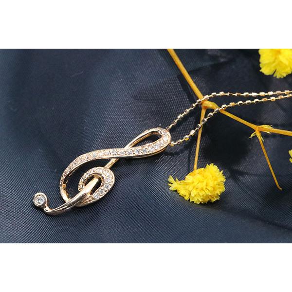 ダイヤモンド ネックレス 0.130ct 18金ピンクゴールド K18PG 音符 ト音 