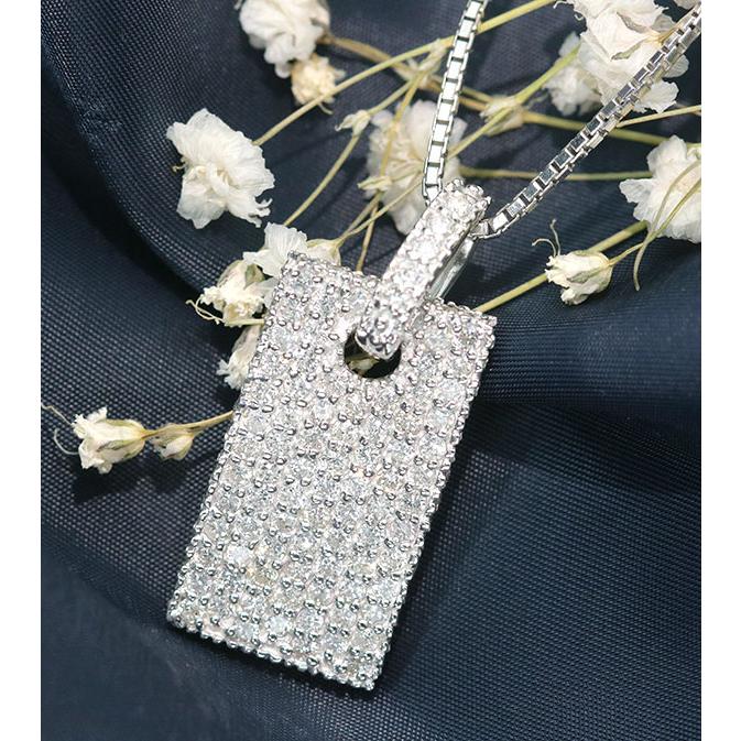 ダイヤモンド ネックレス 2.0ct K18WG びっしりパヴェ プレート