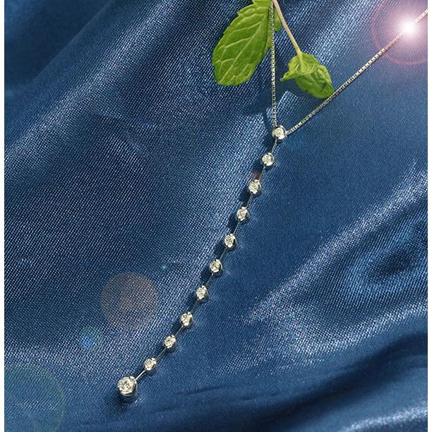 ダイヤモンド ネックレス 0.30ct 18金ホワイトゴールド K18WG 6センチロングの縦ライン /白・透明(ホワイト)/セレクションジュエリー・新品/届10/1点ものの画像