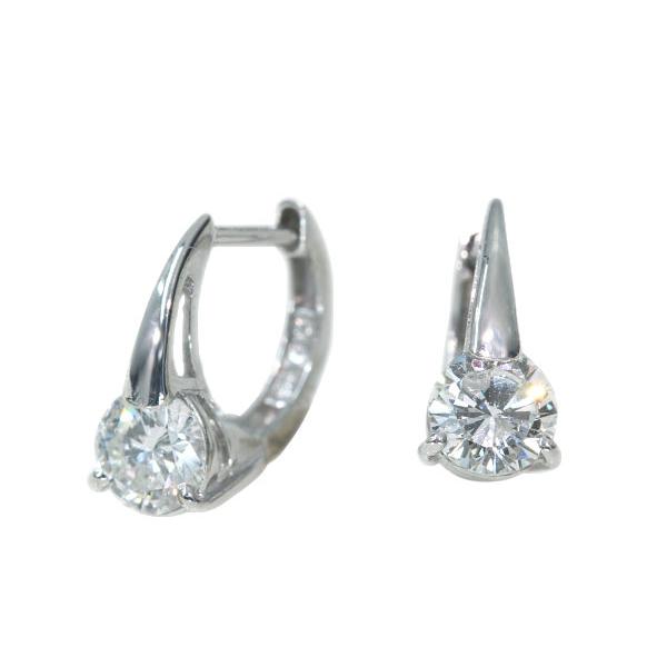 ダイヤモンド ピアス 0.80カラット 18金ホワイトゴールド K18WG フープ 大粒ダイヤ /白・透明(ホワイト)/セレクションジュエリー・新品/届10/1点ものの画像