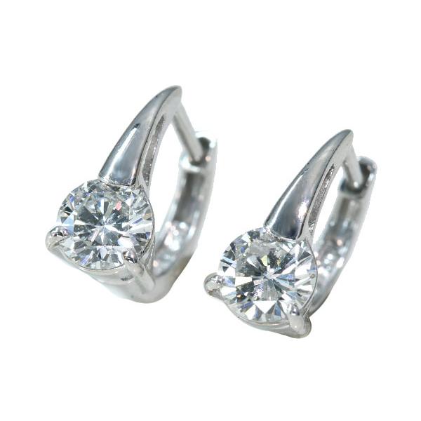 ダイヤモンド ピアス 0.80カラット 18金ホワイトゴールド K18WG フープ 大粒ダイヤ /白・透明(ホワイト)/セレクションジュエリー・新品/届10/1点ものの画像
