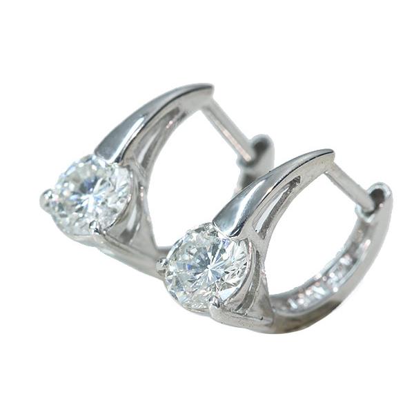 ダイヤモンド ピアス 0.80カラット 18金ホワイトゴールド K18WG フープ 大粒ダイヤ /白・透明(ホワイト)/セレクションジュエリー・新品/届10/1点ものの画像