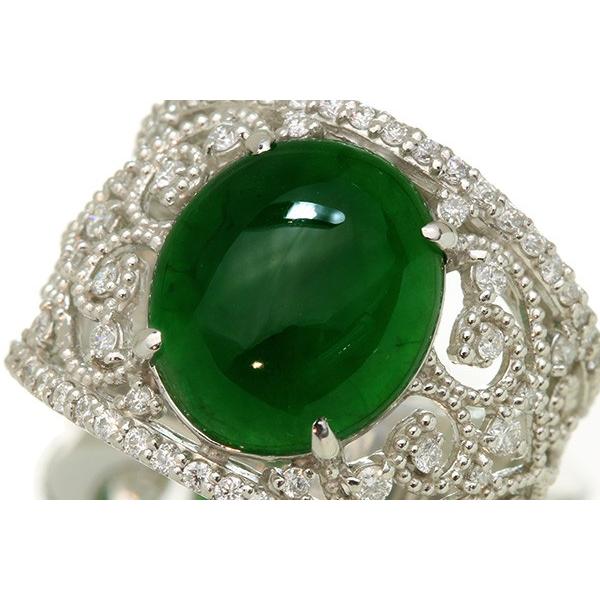 ヒスイ/翡翠 リング/指輪 6.5ct プラチナ900 PT900 濃厚で濃密 色ムラ 
