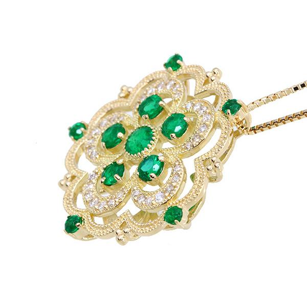 エメラルド ネックレス 0.90カラット 18金イエローゴールド K18 万華鏡