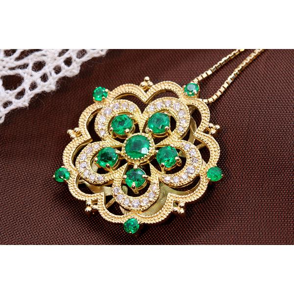 エメラルド ネックレス 0.90カラット 18金イエローゴールド K18 万華鏡