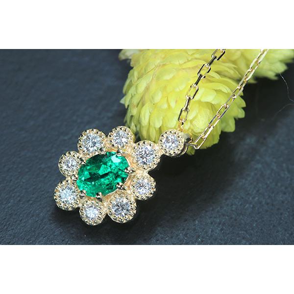 エメラルド ネックレス 0.26ct K18 上質のグリーン ミルグレーディング 