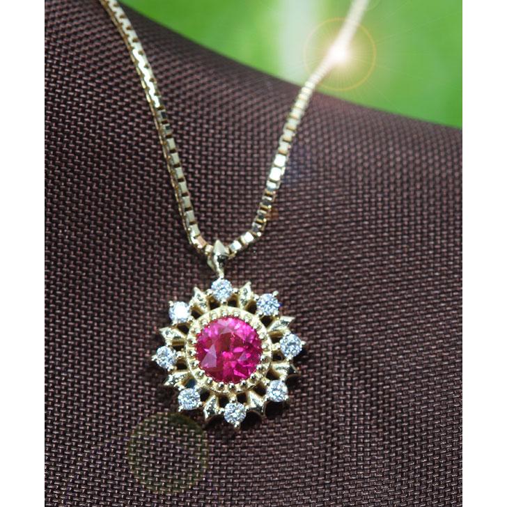 ルビー ネックレス 0.15ct K18 力強い上質の赤 鮮烈な光彩 /赤(レッド 