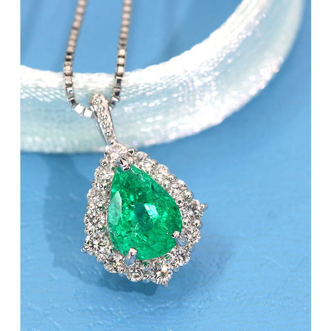 エメラルド ネックレス 0.46ct PT900/PT850 ダイヤ取り巻き 上質の 