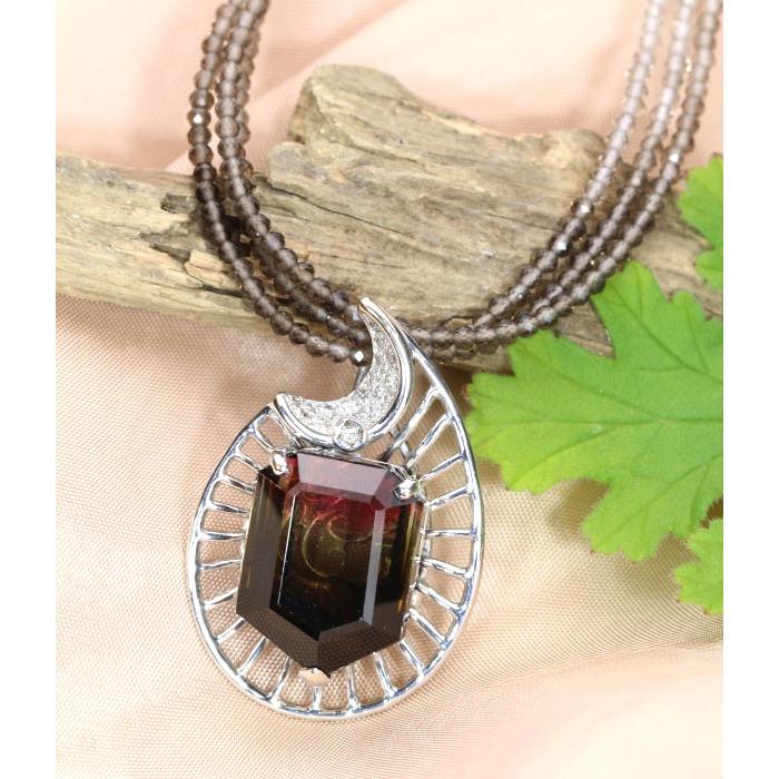 バイカラートルマリン ネックレス 25.04ct K18WG スモーキークォーツの 