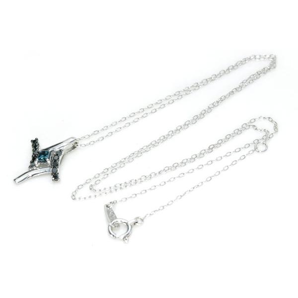 ブルーダイヤモンド ネックレス 0.15ct K18WG クロス 濃厚ブルー/青  