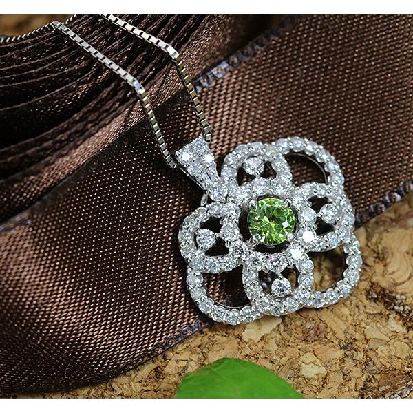 デマントイドガーネット 0.223ct ネックレス 稀少石ロシア産 PT900/PT850 上質ダイヤモンドが描くシャンデリア /緑(グリーン)/セレクトブランド・新品/届10の画像