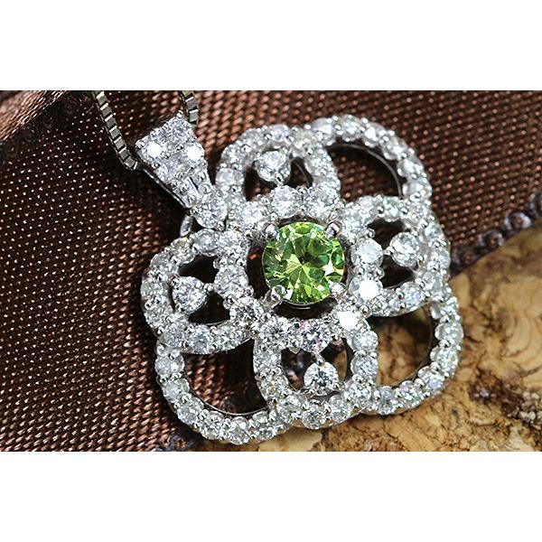 デマントイドガーネット 0.223ct ネックレス 稀少石ロシア産 PT900/PT850 上質ダイヤモンドが描くシャンデリア /緑(グリーン)/セレクトブランド・新品/届10の画像