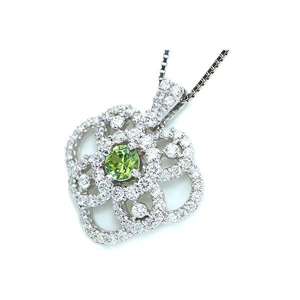 デマントイドガーネット 0.223ct ネックレス 稀少石ロシア産 PT900/PT850 上質ダイヤモンドが描くシャンデリア /緑(グリーン)/セレクトブランド・新品/届10の画像