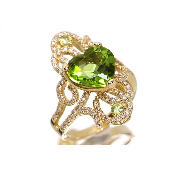ペリドット 3.73カラット リング/指輪 K18 大きなデザイン 優美な