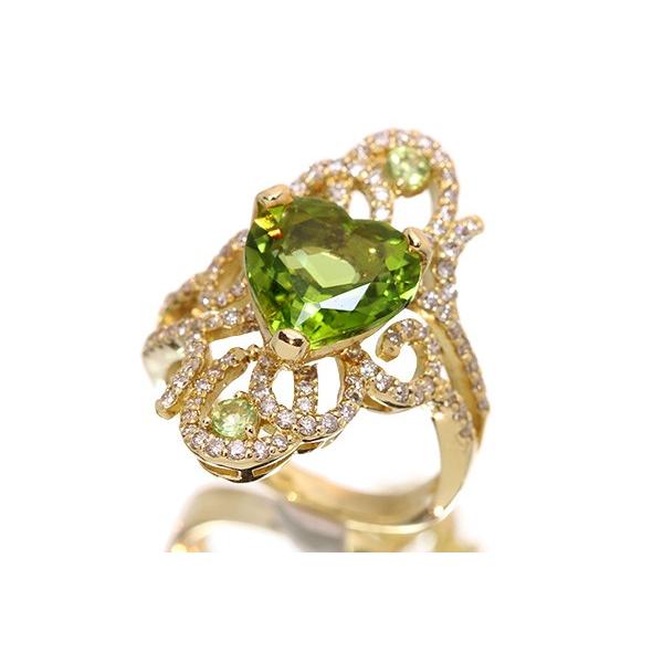 ペリドット 3.73カラット リング/指輪 K18 大きなデザイン 優美な