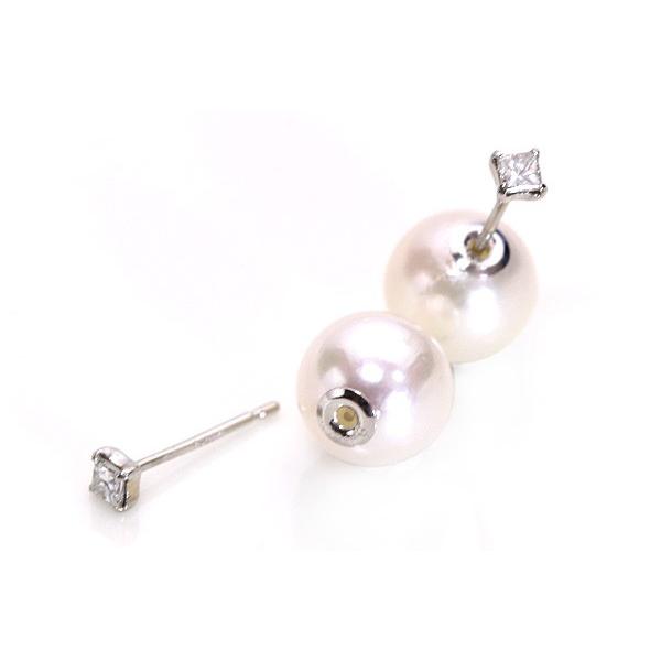 ダイヤモンド 0.12ct ピアス PT900 アコヤ8ミリ超えの大粒真珠の