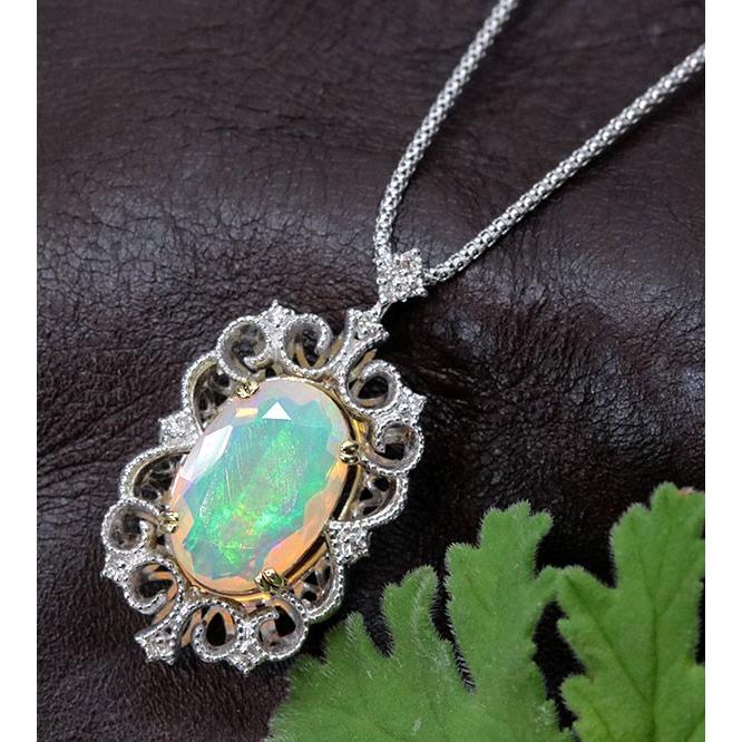 エチオピア オパール ネックレス 5.14ct ゴールド K18WG/K18  