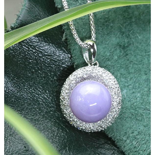 ラベンダーヒスイ/翡翠 ネックレス 13.544ct K18WG/K18WG 球体 パヴェ 
