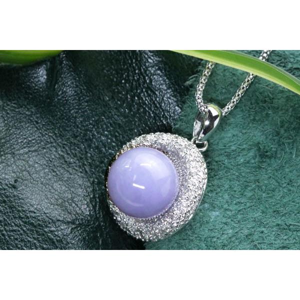 ラベンダーヒスイ/翡翠 ネックレス 13.544ct K18WG/K18WG 球体 パヴェ 