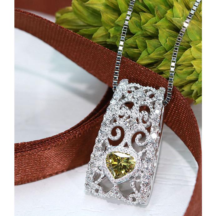 イエローダイヤモンド ネックレス 0.295ct PT900/PT850 グリーンを含ん  