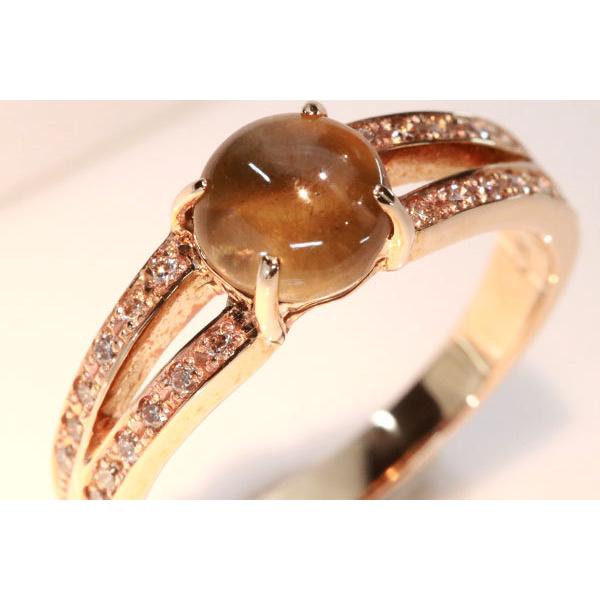 K18 キャッツアイ・ダイヤモンド リング 品番c23-8 pt900 / k18 極上クリソベリルキャッツアイ4.94ct ダイヤモンド 0.44ct