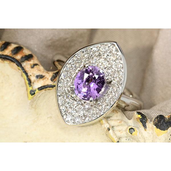 パープルカラー 非加熱サファイヤ/nonheat/ノーヒート リング/指輪 1.142ct PT900 個性的な彩 /紫(パープル)/セレクトブランド・新品/届10/1点ものの画像