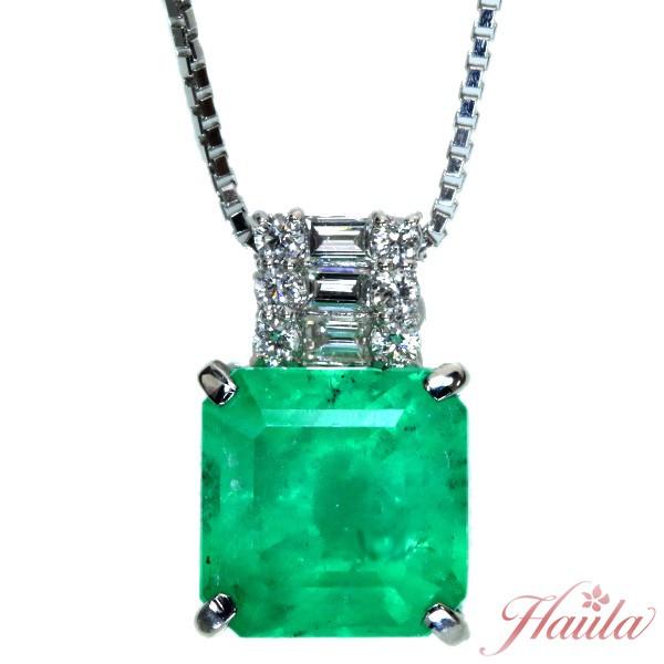 エメラルド ネックレス 2.455カラット プラチナ PT900/PT850 大粒 貫禄 明瞭グリーン /緑(グリーン)/セレクトジュエリー・新品/届10/