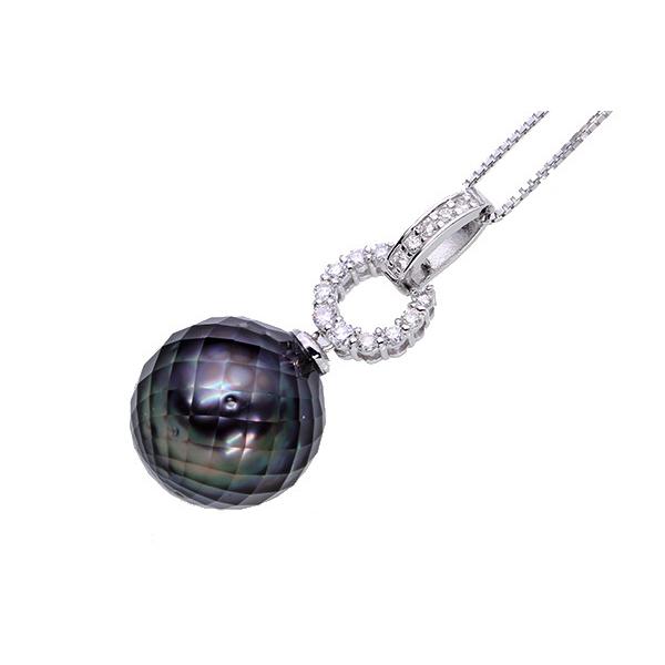 黒蝶真珠/パール ネックレス 12.5-13ミリ位 18金ホワイトゴールド K18WG カッティングパール/黒(ブラック)/セレクトブランド・新品/届10/1点ものの画像