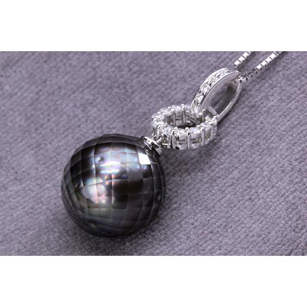 黒蝶真珠/パール ネックレス 12.5-13ミリ位 18金ホワイトゴールド K18WG カッティングパール/黒(ブラック)/セレクトブランド・新品/届10/1点ものの画像