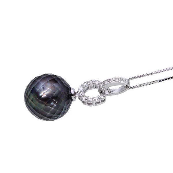 黒蝶真珠/パール ネックレス 12.5-13ミリ位 18金ホワイトゴールド K18WG カッティングパール/黒(ブラック)/セレクトブランド・新品/届10/1点ものの画像