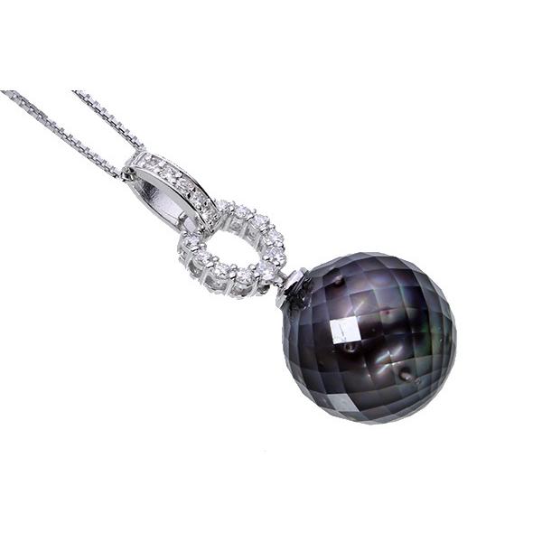 黒蝶真珠/パール ネックレス 12.5-13ミリ位 18金ホワイトゴールド K18WG カッティングパール/黒(ブラック)/セレクトブランド・新品/届10/1点ものの画像