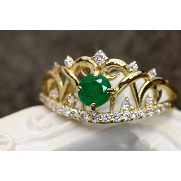 エメラルド リング/指輪 0.36ct 18金イエローゴールド K18 王冠 