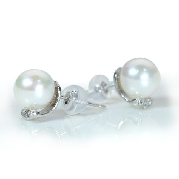 あこや真珠/和珠 ピアス 7-7.5ミリ位 K18WG 大粒の和珠 ダイヤが  