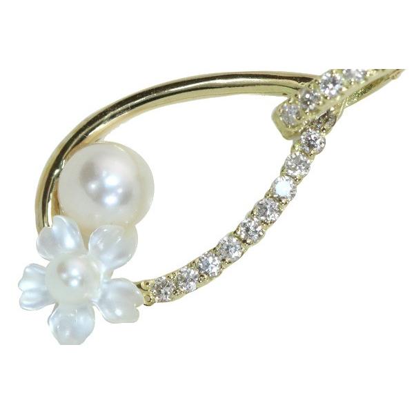 アコヤ真珠＆ダイヤモンド＆桜のシェル ネックレス 0.10カラット 18金 