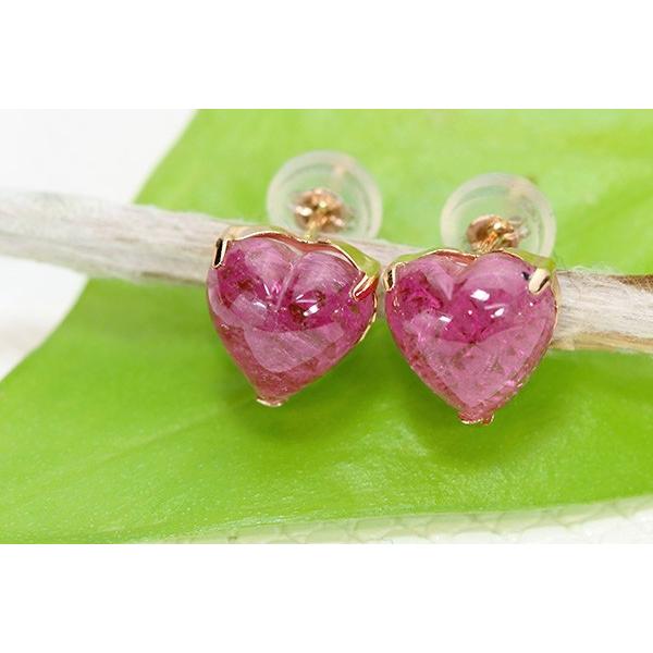ハートのピンク トルマリン ピアス 4カラット前後 K18PG 特殊  