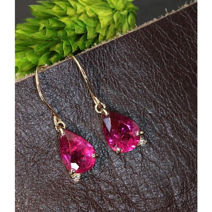 ルベライトトルマリン フック式 ピアス 1.84ct K18PG 稀少 高い透明度 