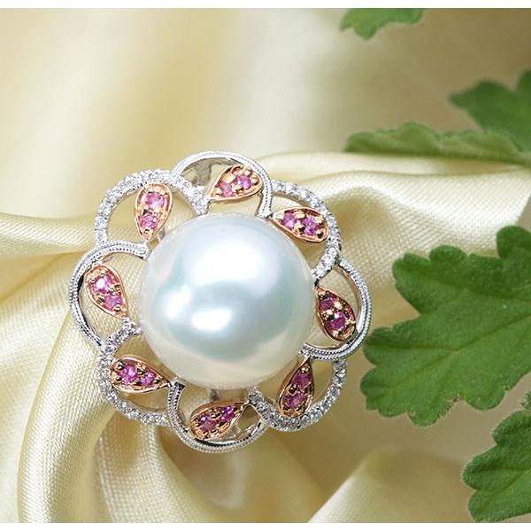 白蝶真珠/パール リング/指輪 13-13.5ミリ位 18金 K18WG/K18PG  