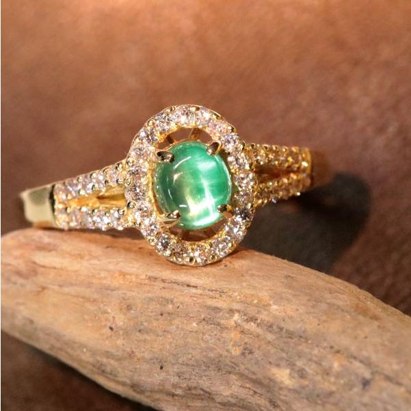 エメラルドキャッツアイ リング/指輪 0.405ct K18 稀少石 丸いふくらみ